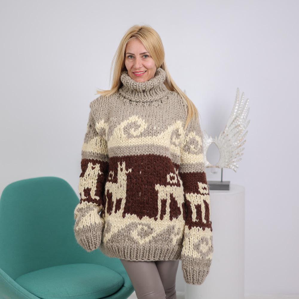 One available in size 6XL, Vintage Wool Sweater with Alpaca Motif - Peruvian Style  T1914