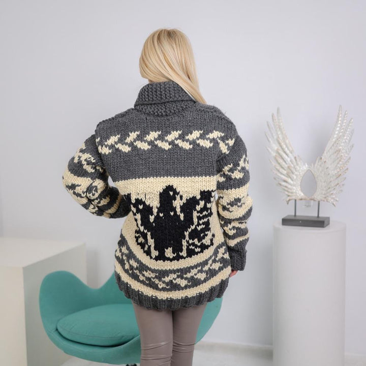 One available in size 5XL, Chunky Wool Eagle Sweater -| 100% Wool Rustic Knit  T1913