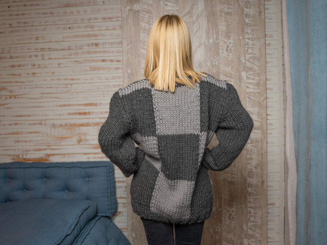 One available in size 3 xl, 100 % Soft Wool Sweater with squares T1108