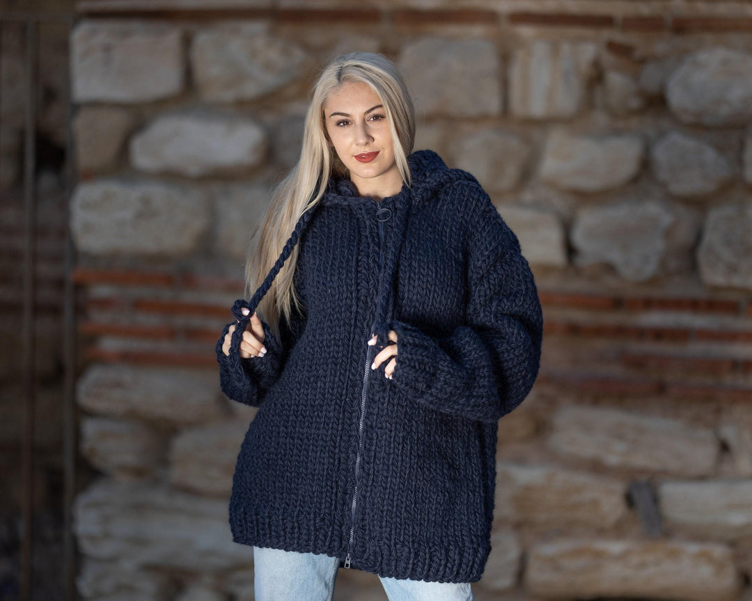 Extra Chunky Cardigan – 15-Strand Hand Knitted Alpaca Merino Wool Blend T1415
