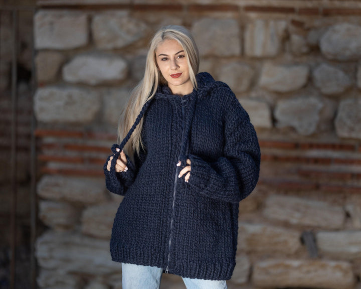 Extra Chunky Cardigan – 15-Strand Hand Knitted Alpaca Merino Wool Blend T1415