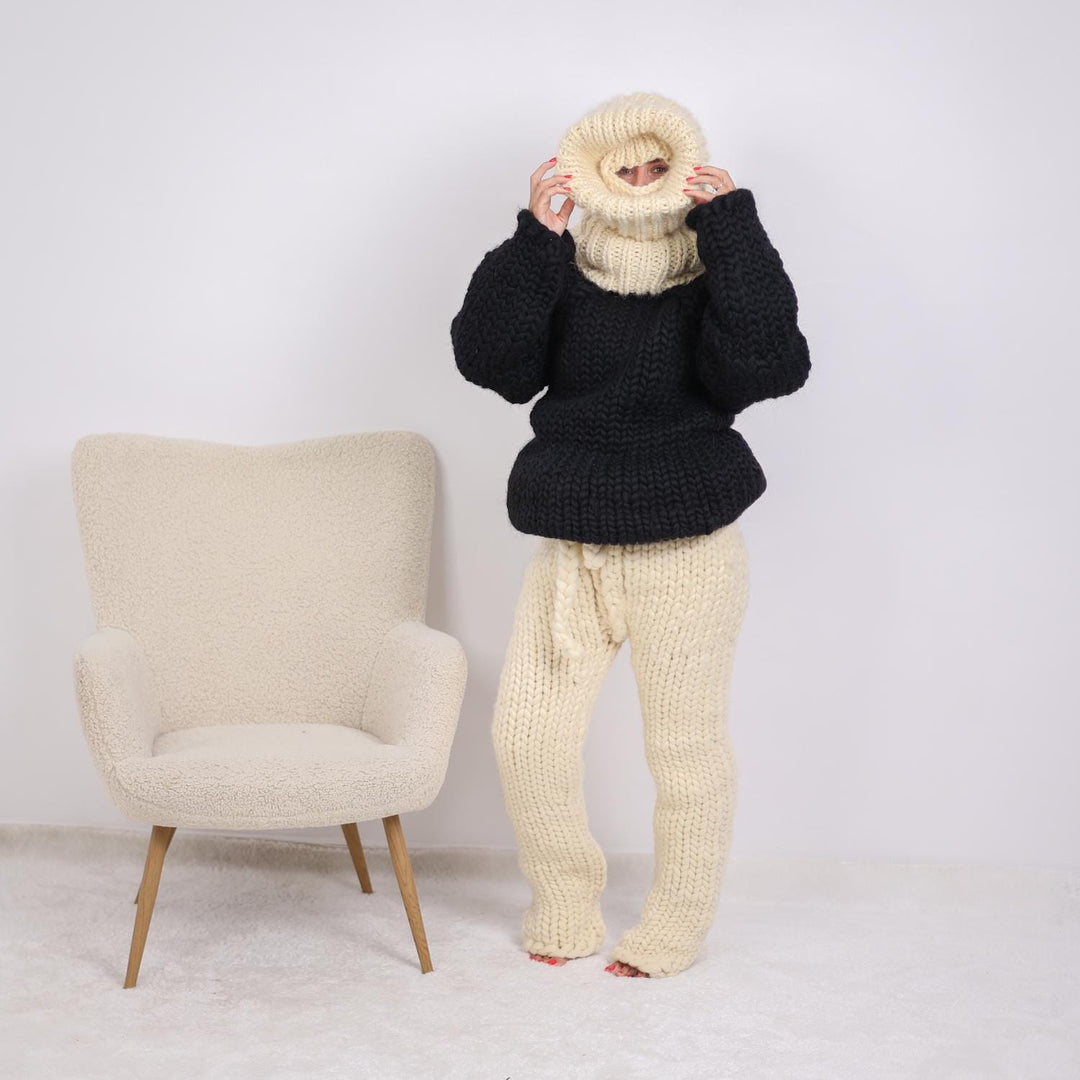 Mohair Wool Balaclava – Hand Knitted Chunky Winter Hood T1912