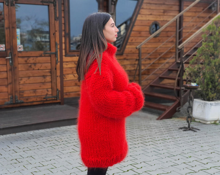 12-Strand Big Mohair Sweater – Hand-Knitted Chunky Unisex Pullover T914