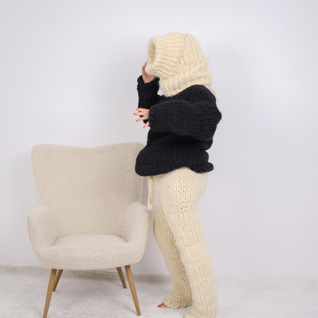 Mohair Wool Balaclava – Hand Knitted Chunky Winter Hood T1912