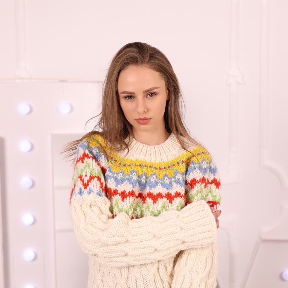 One available in size XL, Icelandic Wool Sweater with Cables T2028