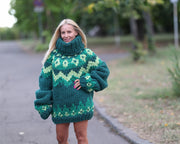 Super Grober nordischer Wollpullover mit extra langem Rollkragen, handgestrickter isländischer Pullover T1463