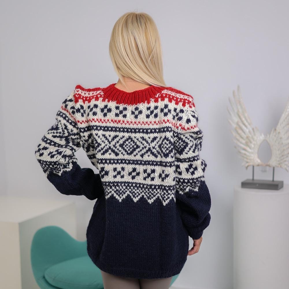 One available in size 5XL, Norwegian Marius Sweater | Hand Knitted Wool Pullover  T1915