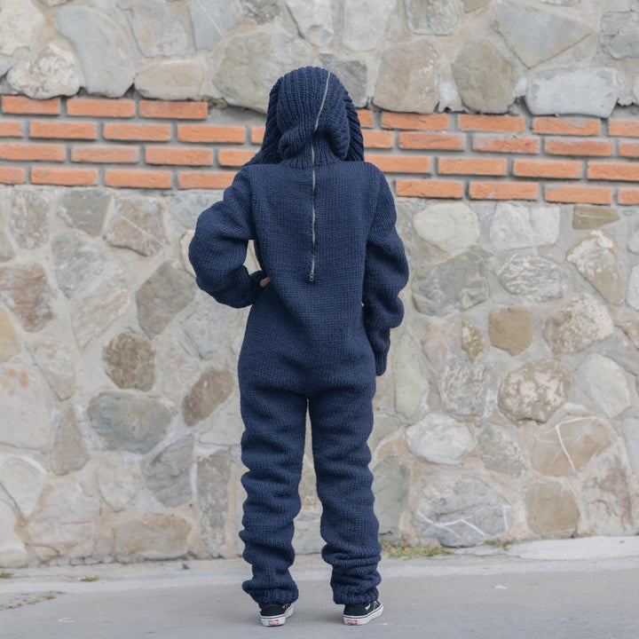 One available in size 6XL, Knitted Wool Catsuit with Long 70cm Cowl Neck T1871