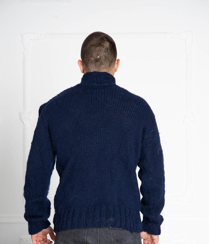 One available in size XL Blue Hand Knit 100% WOOL V neck Sweater T638M