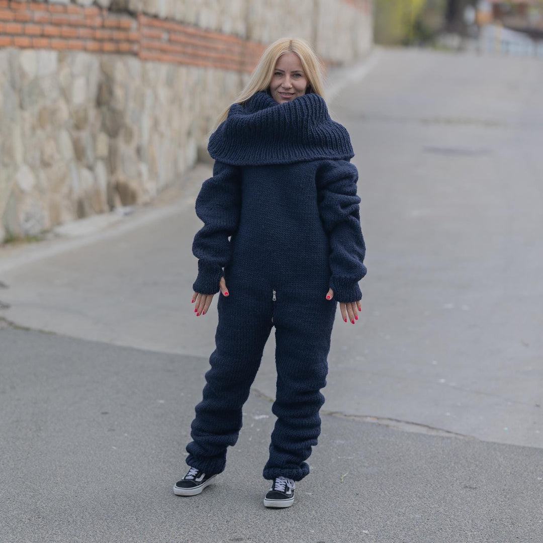 One available in size 6XL, Knitted Wool Catsuit with Long 70cm Cowl Neck T1871