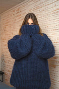 12-fädiger Rollkragen-Mohairpullover – Handgestrickter klobiger Unisex-Pullover T1111