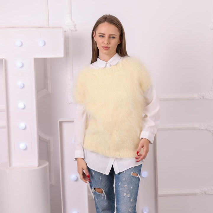 One available in size  M ,  Fluffy Mohair Sweater, Hand Knitted Short Sleeve Jumper  T2042