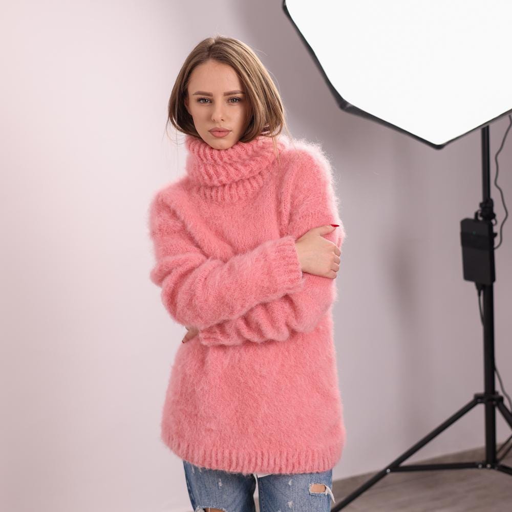 One available in size XL, Pink Fluffy  Baby Suri Alpaca Sweater T2044