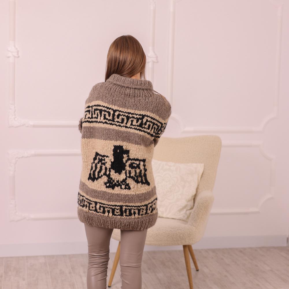 One available in size 4XL , Yak Wool Cardigan with Eagle Pattern, Vintage Jacket  T2001