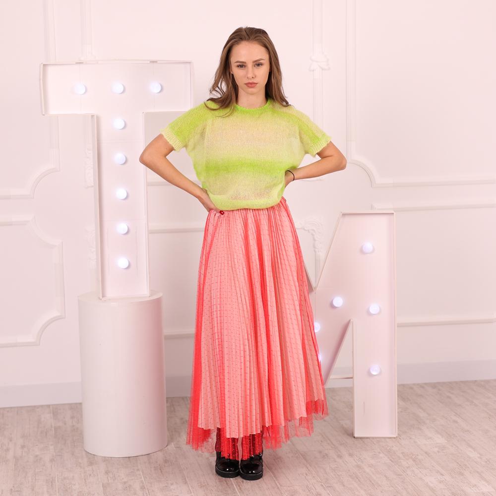 Short-Sleeve Mohair Sweater in Lime Green – Sheer Knit Cropped Lightweight Pullover T2013