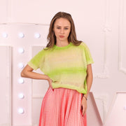 Pull court léger en mohair à manches courtes vert citron – tricot transparent T2013