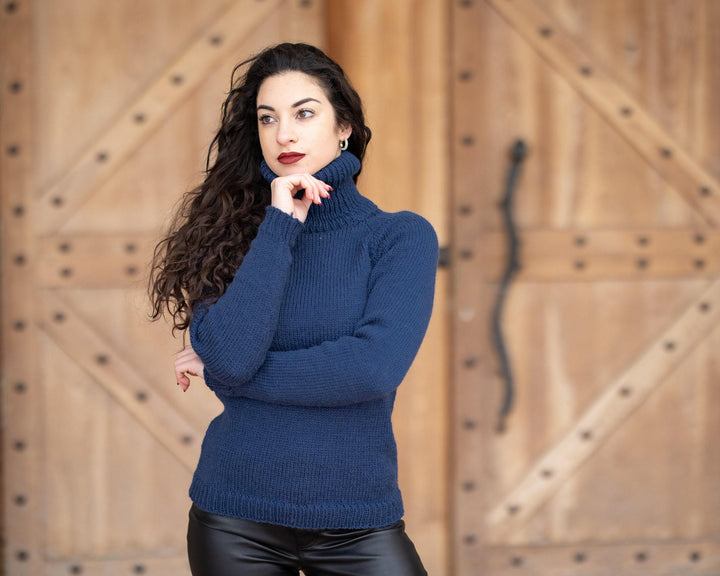 Wool Sweater Blue Itchy Knit, Hand Knitted 100% Raw Wool Pullover T1349