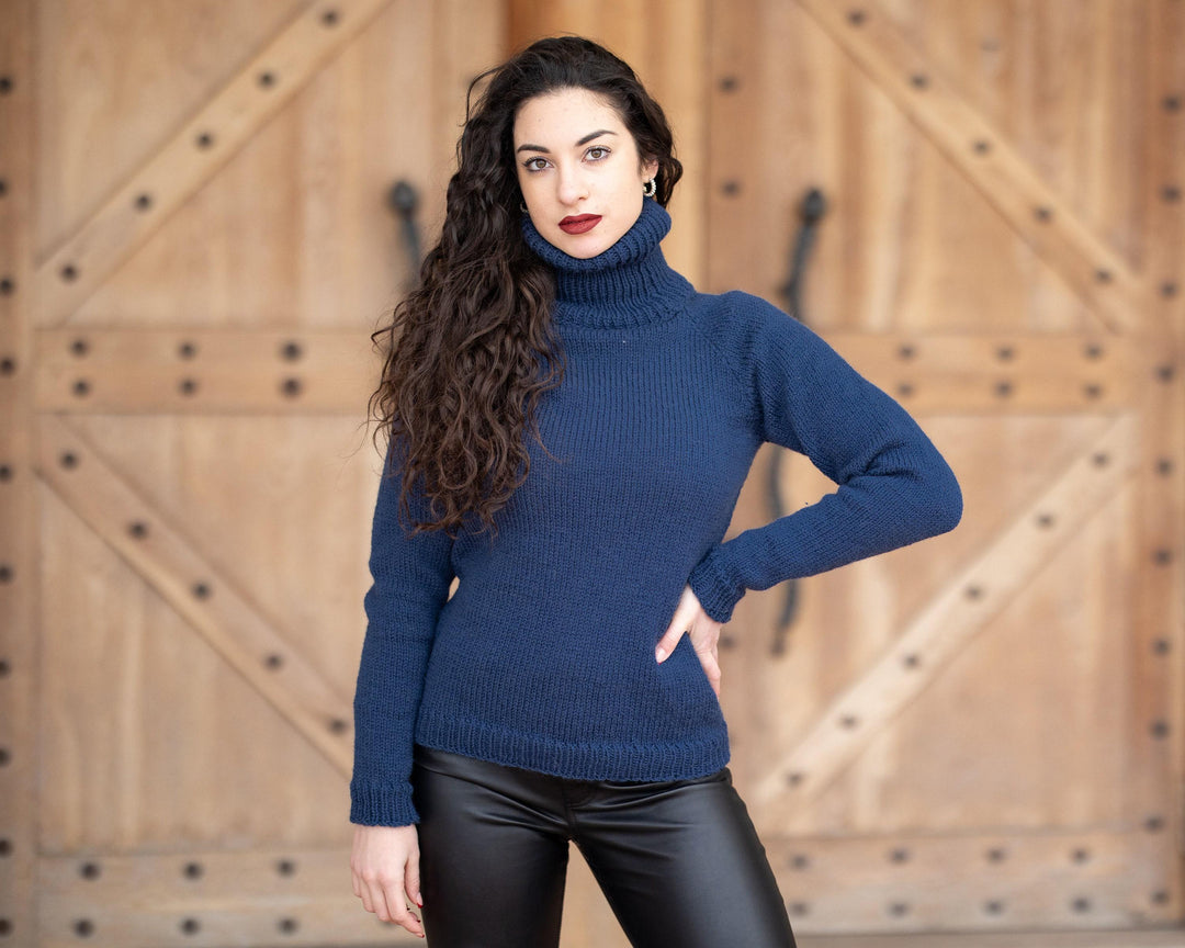 Wool Sweater Blue Itchy Knit, Hand Knitted 100% Raw Wool Pullover T1349