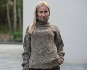 Brown Melange Raw Wool Unisex Turtleneck T826W