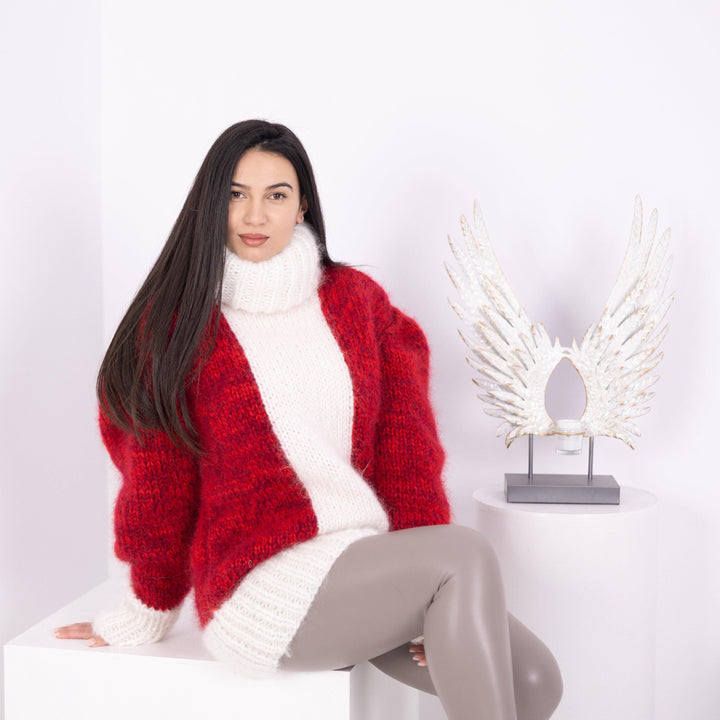 Christmas Mohair Sweater – Hand-Knitted Thick Fluffy Turtleneck Pullover T1590