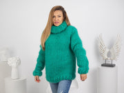 Pull Vert Mohair 10 Brins – Tricoté Main Épais et Moelleux T1750