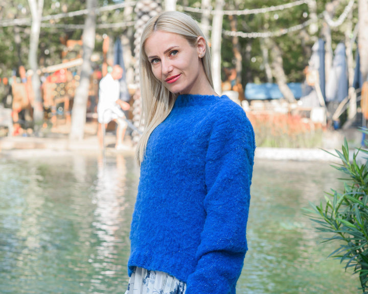 Luxurious Kid Mohair Silk Lambswool Sweater, Hand Knitted Extra Soft Pullover T874