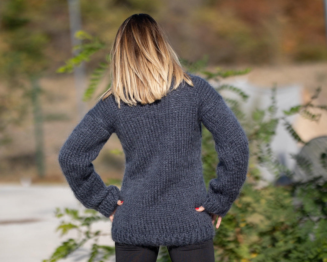 Hand Knitted Gray Mohair Sweater, Soft Fluffy Warm Jumper T1293