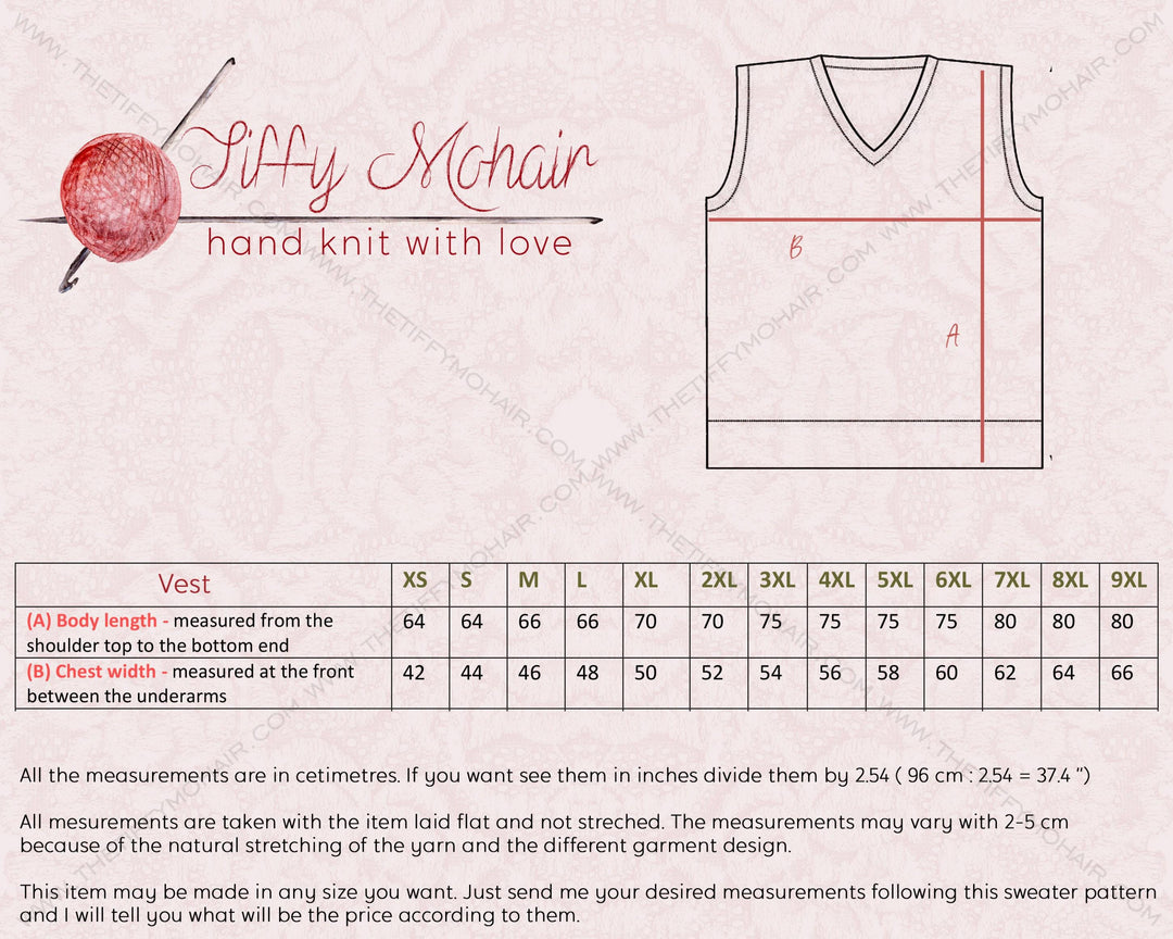 Hand-Knitted Short Mohair Sweater Vest – Fluffy Cropped Chunky Knit Jumper T401