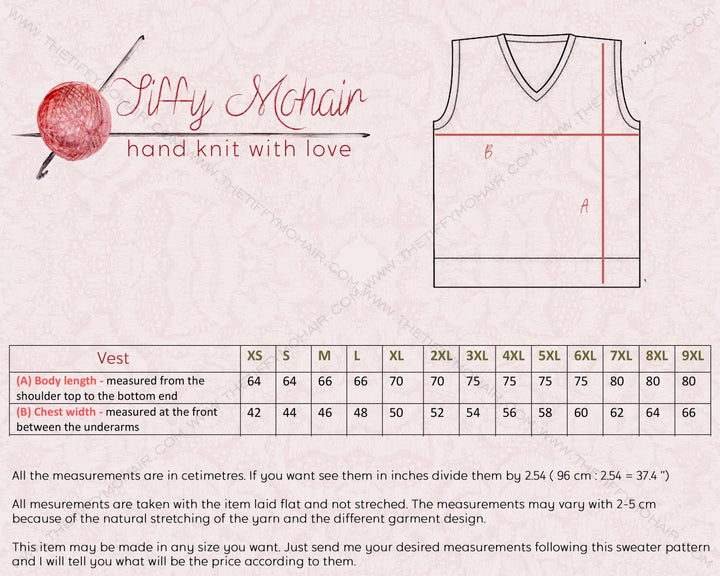 Hand-Knitted Short Mohair Sweater Vest – Fluffy Cropped Chunky Knit Jumper T401