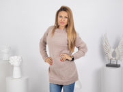Beiger Mohair-Rundhalspullover – Handgestrickter flauschiger, weicher Winterpullover T1743