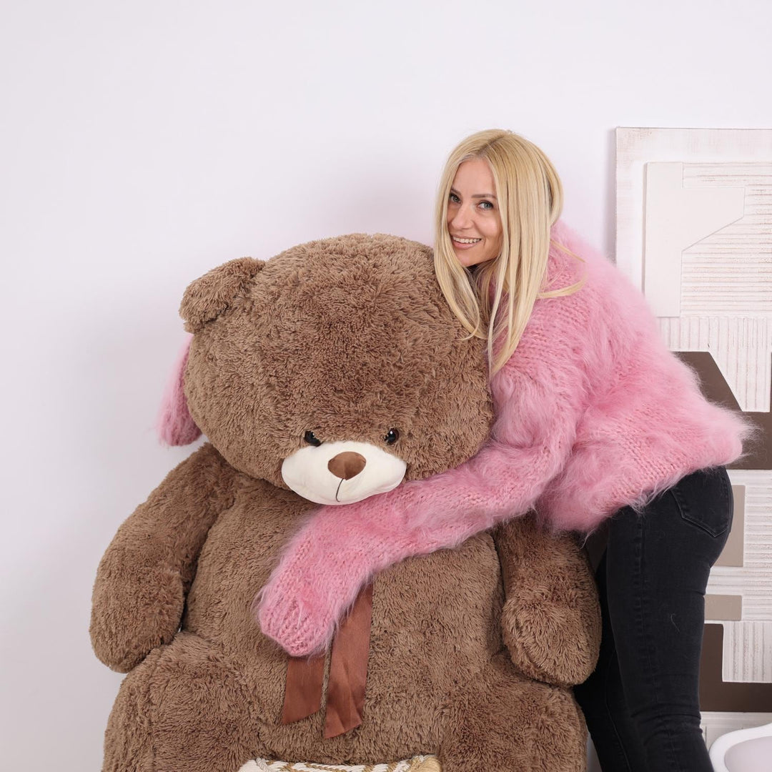 Pink Mohair Sweater – Hand-Knitted Fluffy Turtleneck with Extra Long Sleeves – Soft Fuzzy Pullover T1835