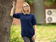 Pull court en mohair à manches courtes – Tricoté main, duveteux T1074