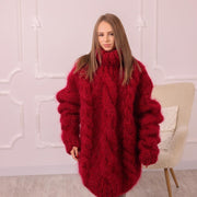 Red 12-Strand Cable Mohair Turtleneck Sweater T1994