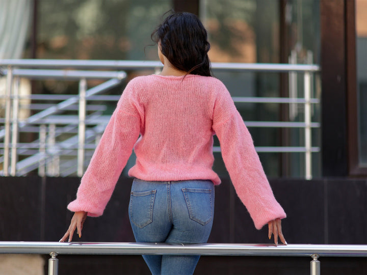 Lightweight Italian Mohair Sweater – Hand-Knitted Loose-Knit Bridal Cover-Up T1065