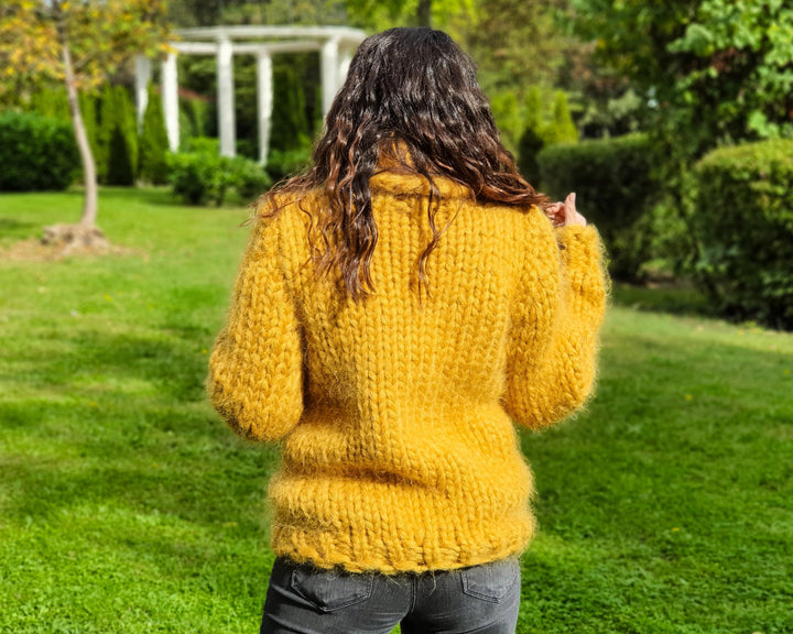 12-Strand Turtleneck Mohair Sweater – Hand-Knitted Chunky Unisex Pullover T895