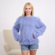Blue 2-Strand Big-Needle Sheer Mohair Sweater T1902