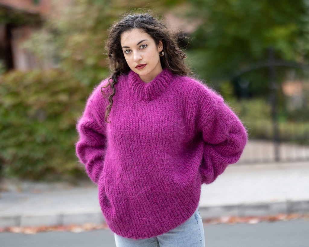 Tiffy Mohair Pink Big-Needle Sheer Sweater T1504