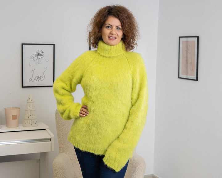 Italian Mohair Fluffy Sweater, Hand Knitted Soft Cozy Pullover T1317