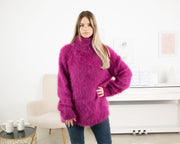Pull en mohair tricoté main, doux et moelleux, à col roulé, chaud T1324