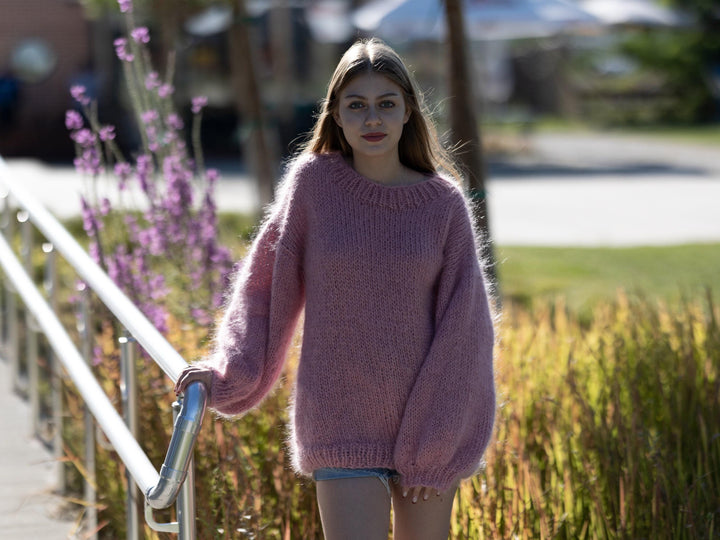 Hand Knitted Pink Mohair Sweater, Fluffy Soft See Through Jumper T1251