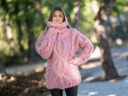 Pull mohair torsadé 10 brins – Gros pull tricoté main en mohair duveteux T1214