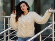 Pull épais en mohair à 10 brins torsadés – Tricoté main duveteux T1061