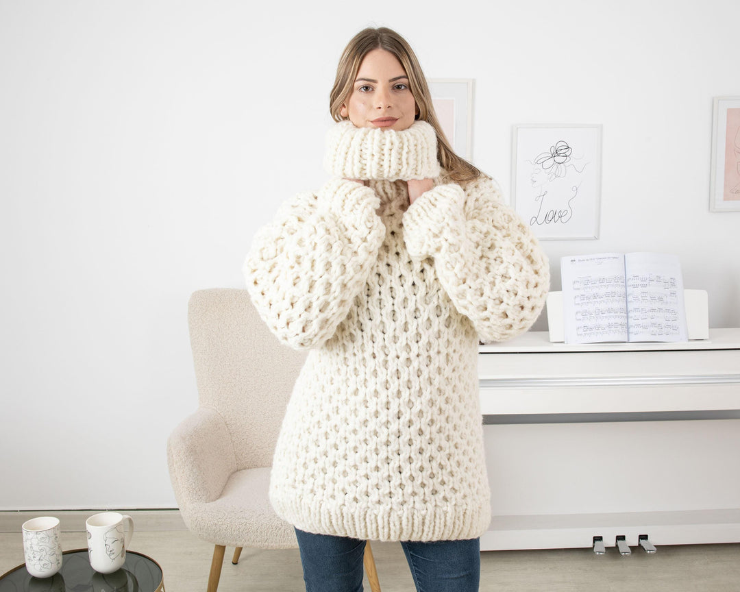 Chunky Knit Baby Alpaca Sweater: Honeycomb Jumper T1339