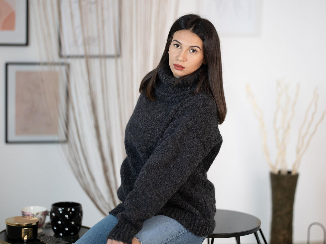 Alpaca Merino Wool Sweater: Extra Soft Gray Melange Jumper T1162