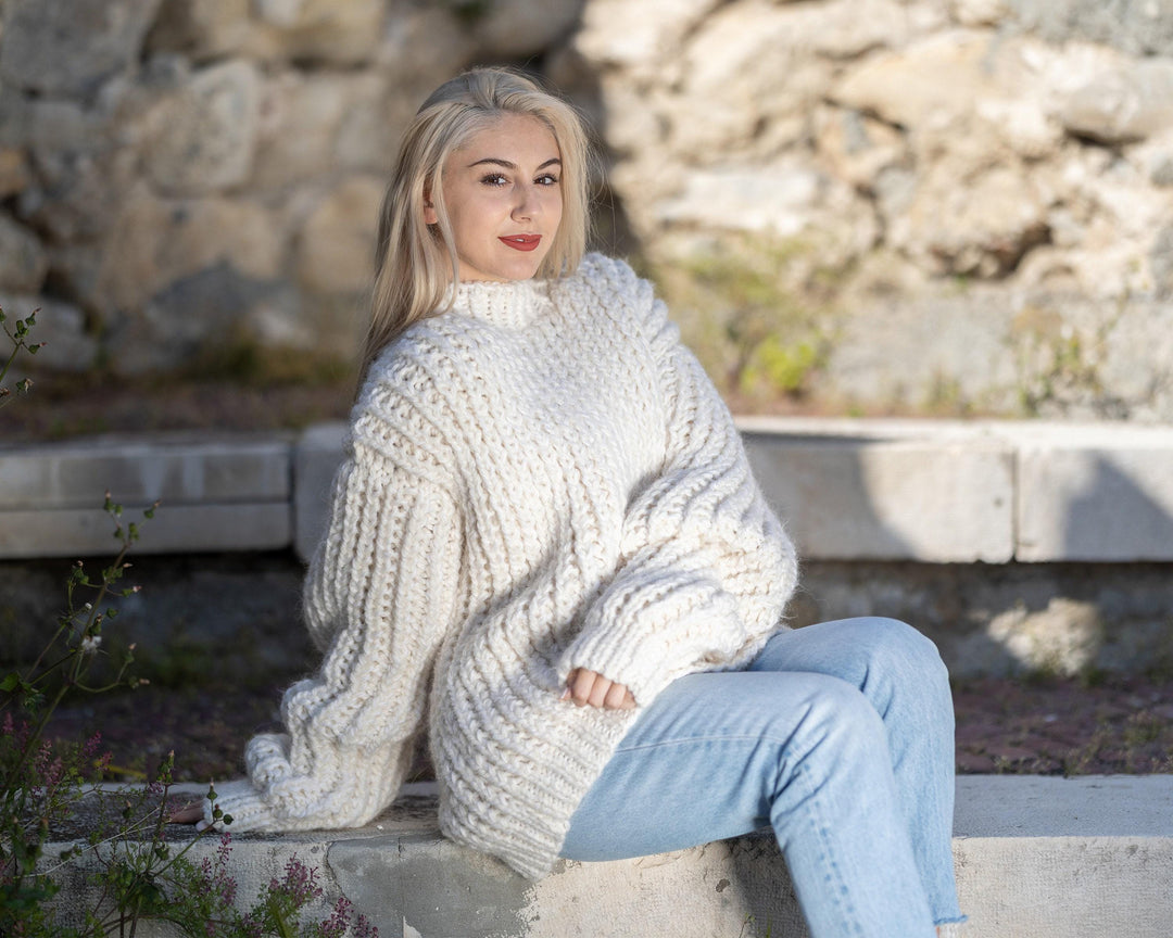 Hand Knit Chunky Baby Alpaca Merino Wool Sweater T1406