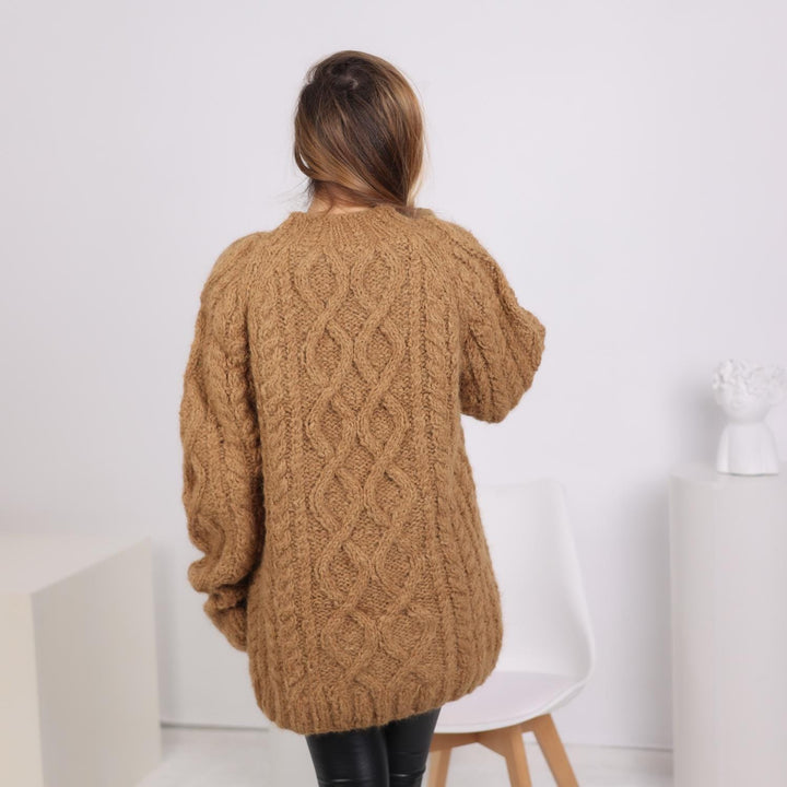 Superfine Alpaca Cable Knit Sweater, Hand Knitted Soft Warm Pullover, Luxurious Wool Jumper T1792