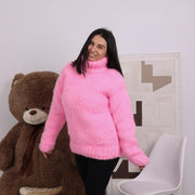 Dicker rosa Alpaka-Pullover, 20-fädig, handgestrickter Rollkragen T1830