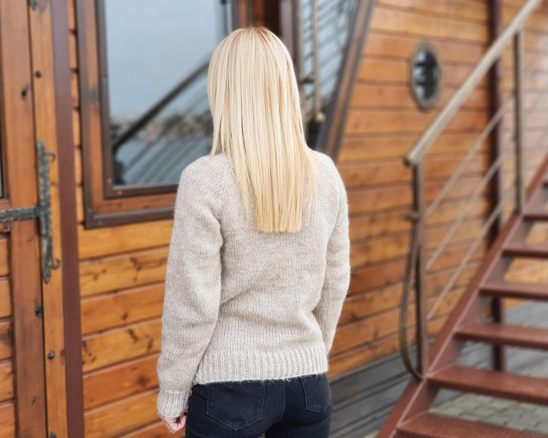 Hand Knitted 5-Strand Fluffy Jumper, Soft Yak and alpaca Wool Pullover T926
