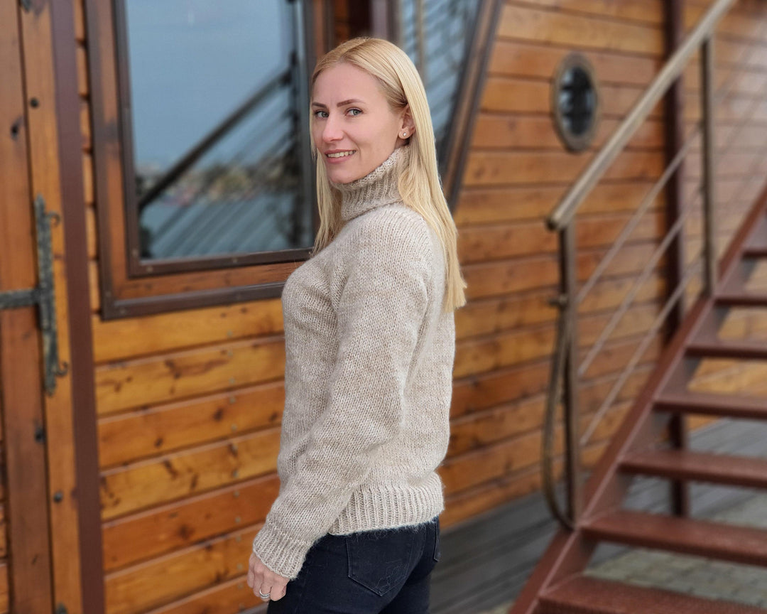 Hand Knitted 5-Strand Fluffy Jumper, Soft Yak and alpaca Wool Pullover T926