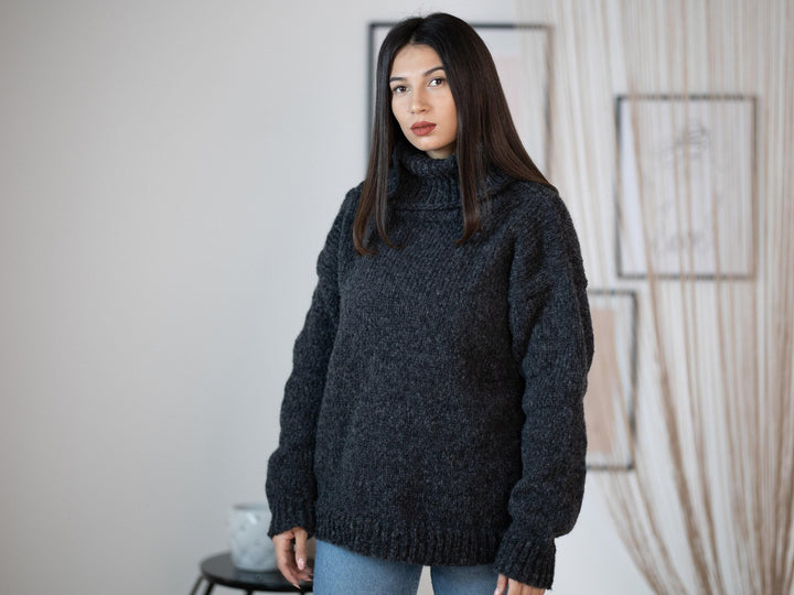 Alpaca Merino Wool Sweater: Extra Soft Gray Melange Jumper T1162